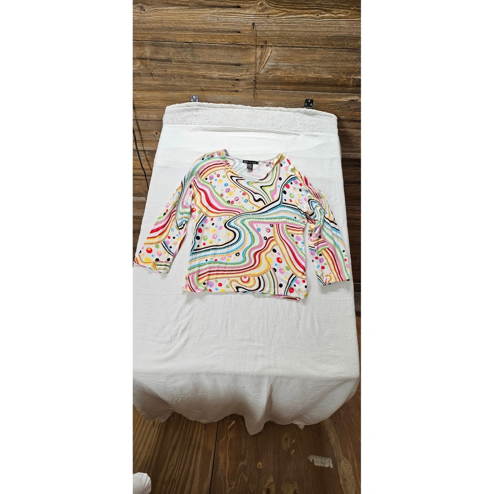 Mechant Womens XL Top Long Sleeve Psychedelic Swirl Polka Dot Multi Color Rayon